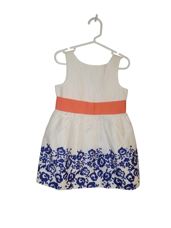 Janie and Jack Other - Janie and Jack White Dress with Blue Floral Border and Coral Waistband